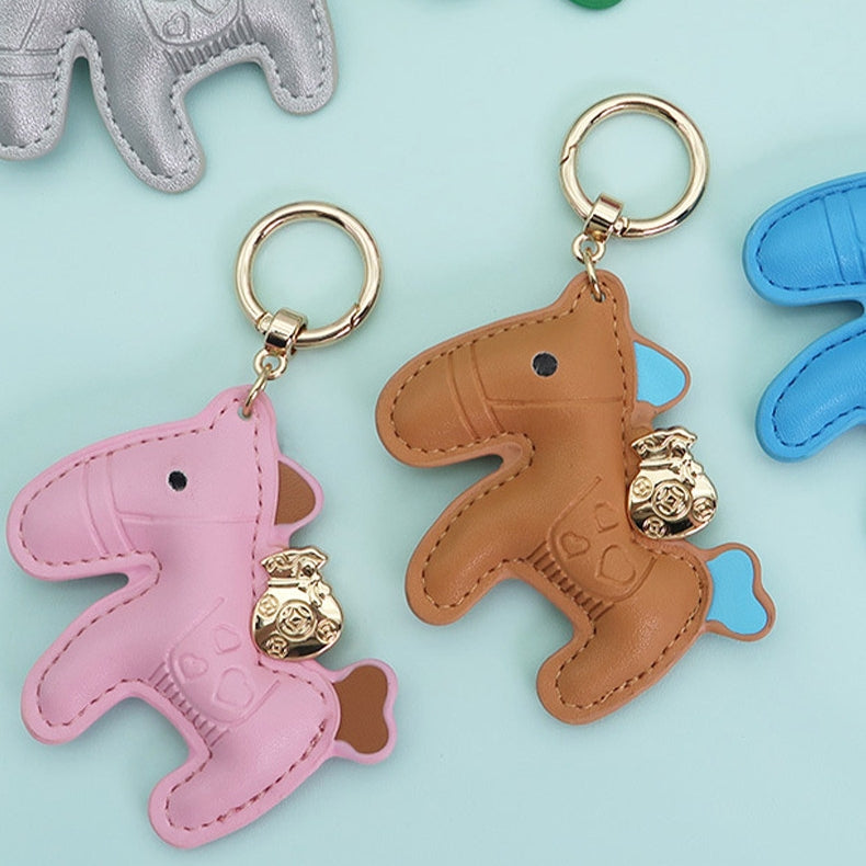 Horse with Money Pouch Leather Bag Charm