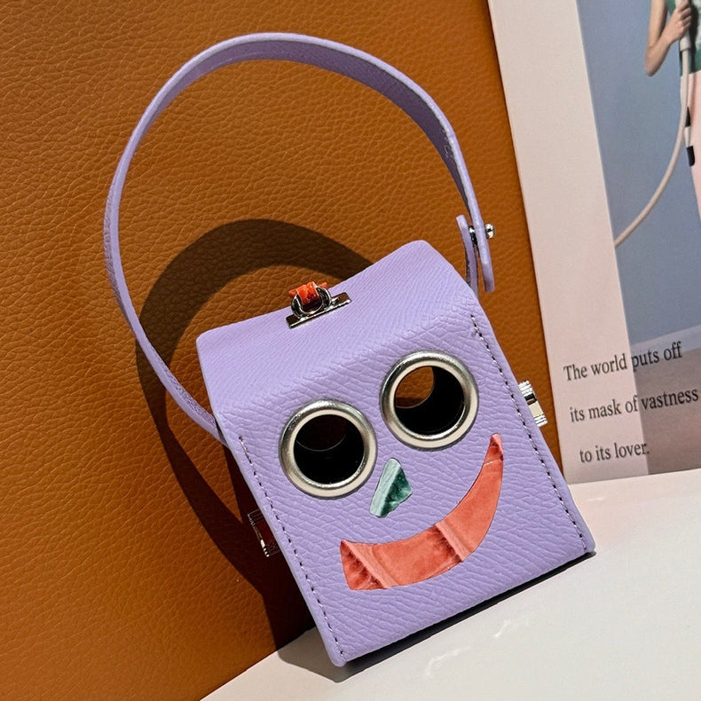 Mini Square-shaped Robot Leather Bag Charm
