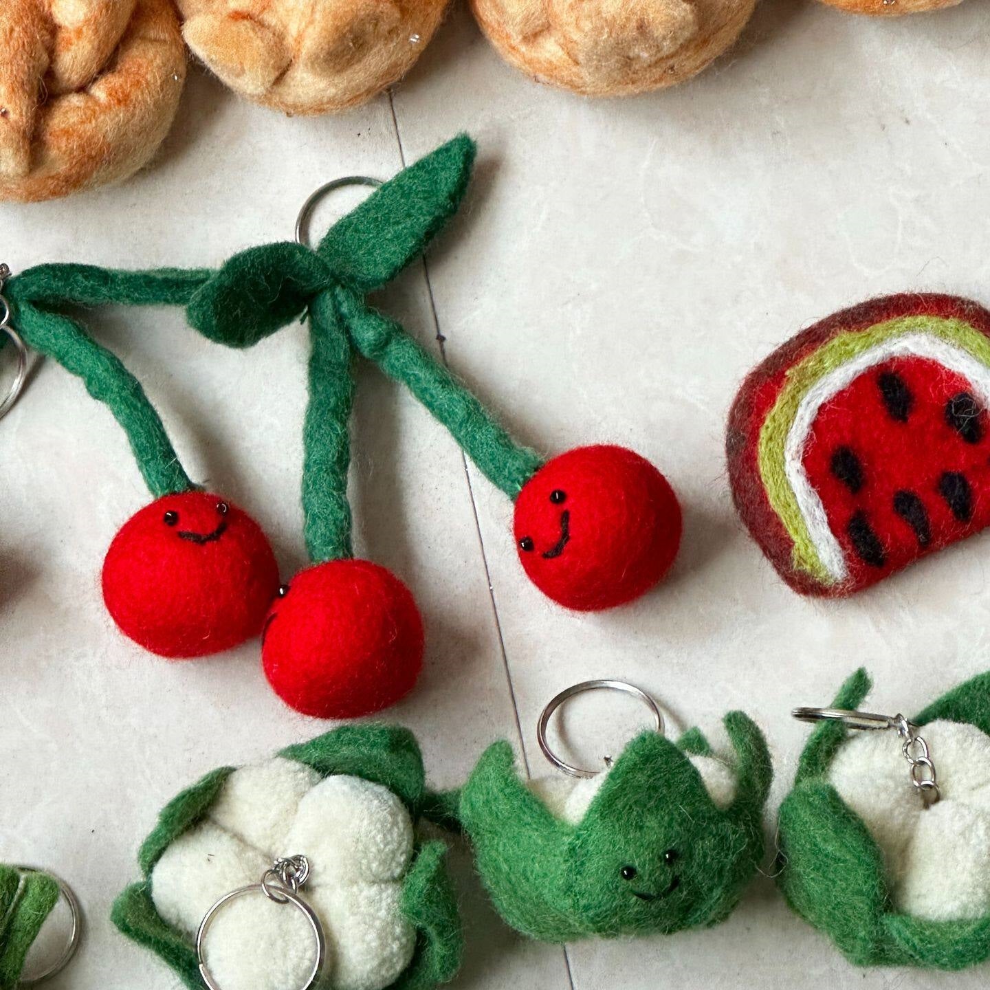 Cherry Wool Felt Fluffy Bag Charm