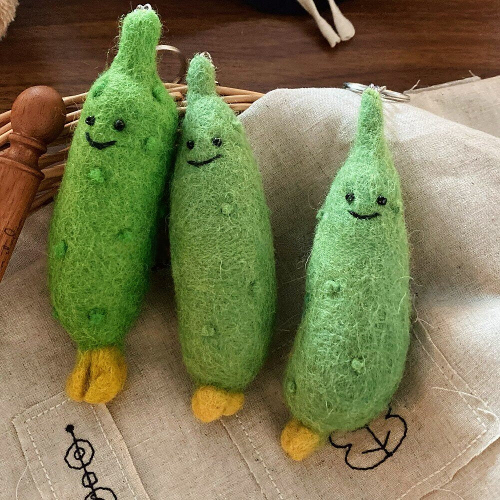Cucumber Wool Felt Fluffy Bag Charm