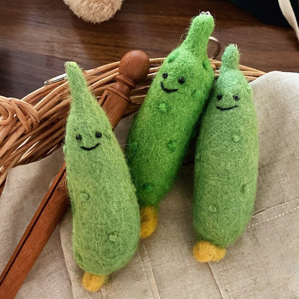 Cucumber Wool Felt Fluffy Bag Charm