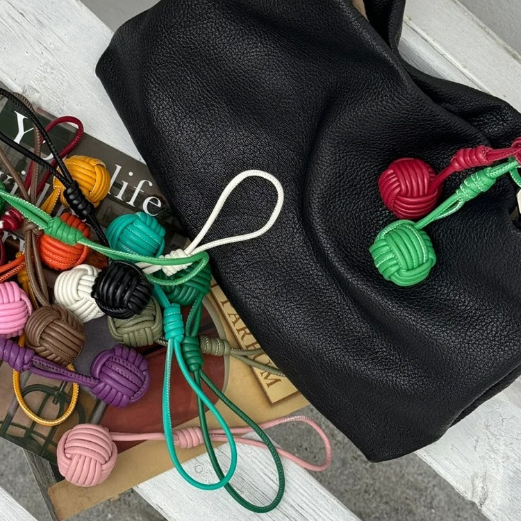 Candy-colored Knitted Ball Leather Bag Charm