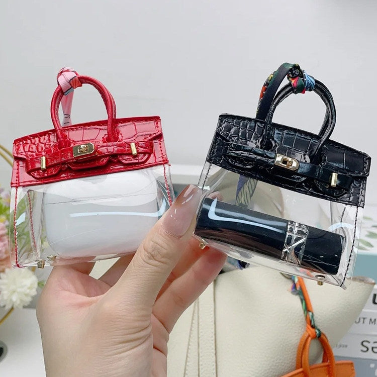 Transparent Key & Headphone Pouch Leather Bag Charm