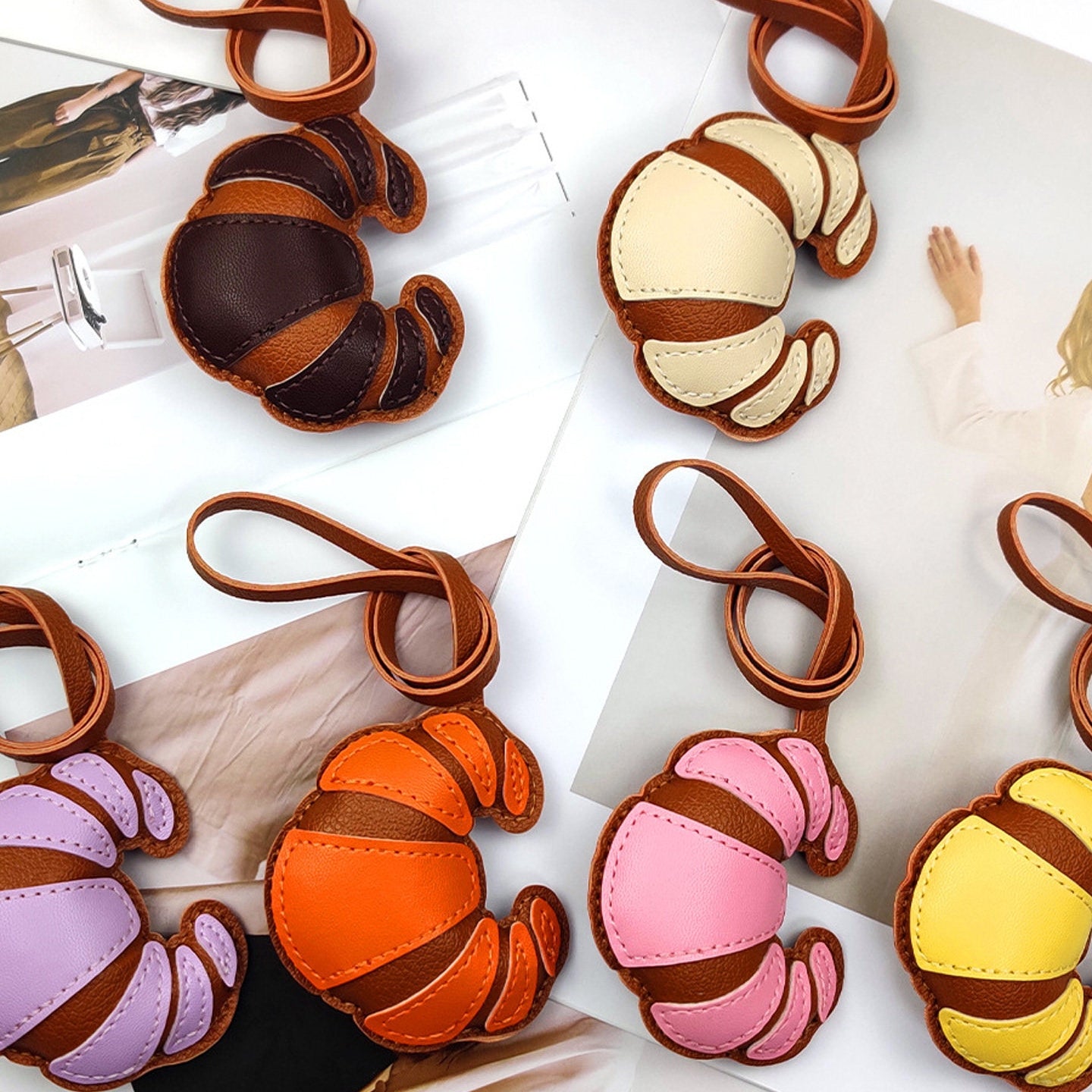 Multicolor Croissant Leather Bag Charm