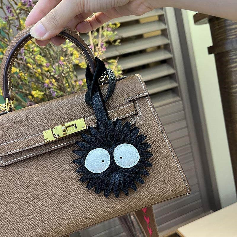 Black Coal Ball Leather Bag Charm