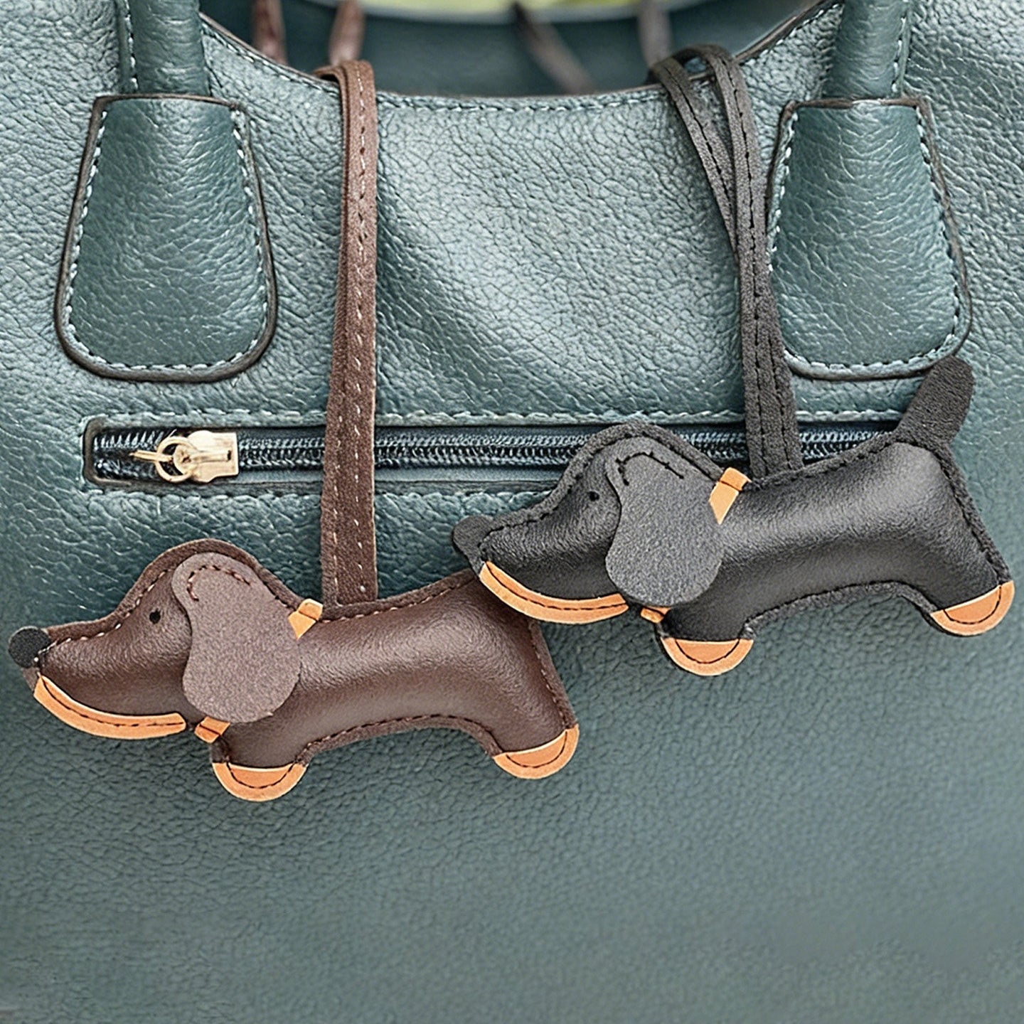 Multicolor Dachshund Leather Bag Charm