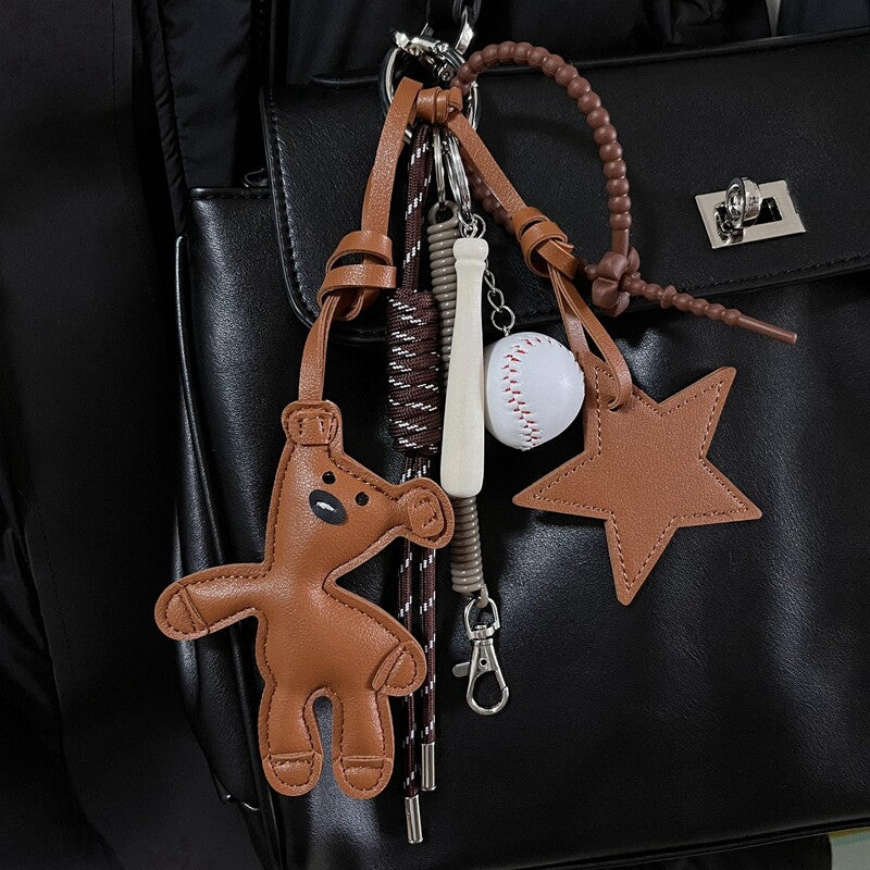 Multicolored Bear Leather Bag Charm