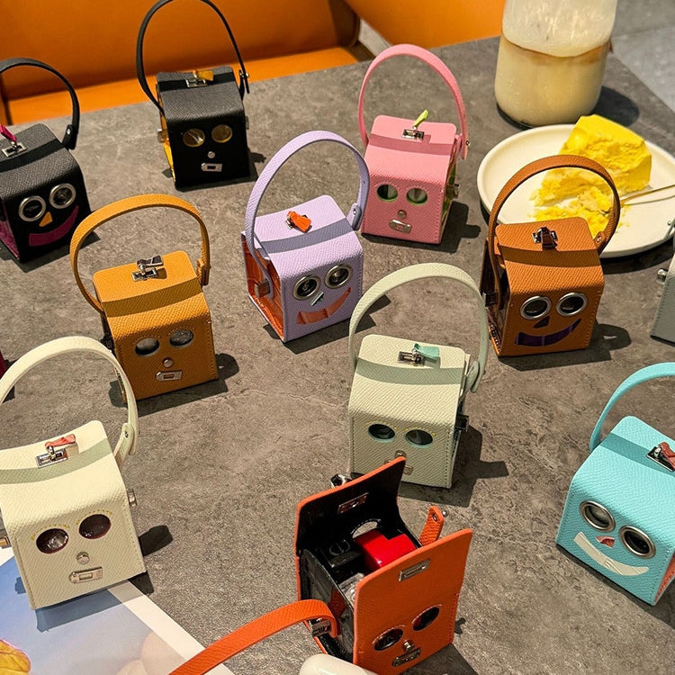 Mini Square-shaped Robot Leather Bag Charm