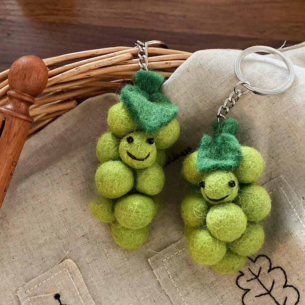 Green Grape Wool Felt Fluffy Bag Charm