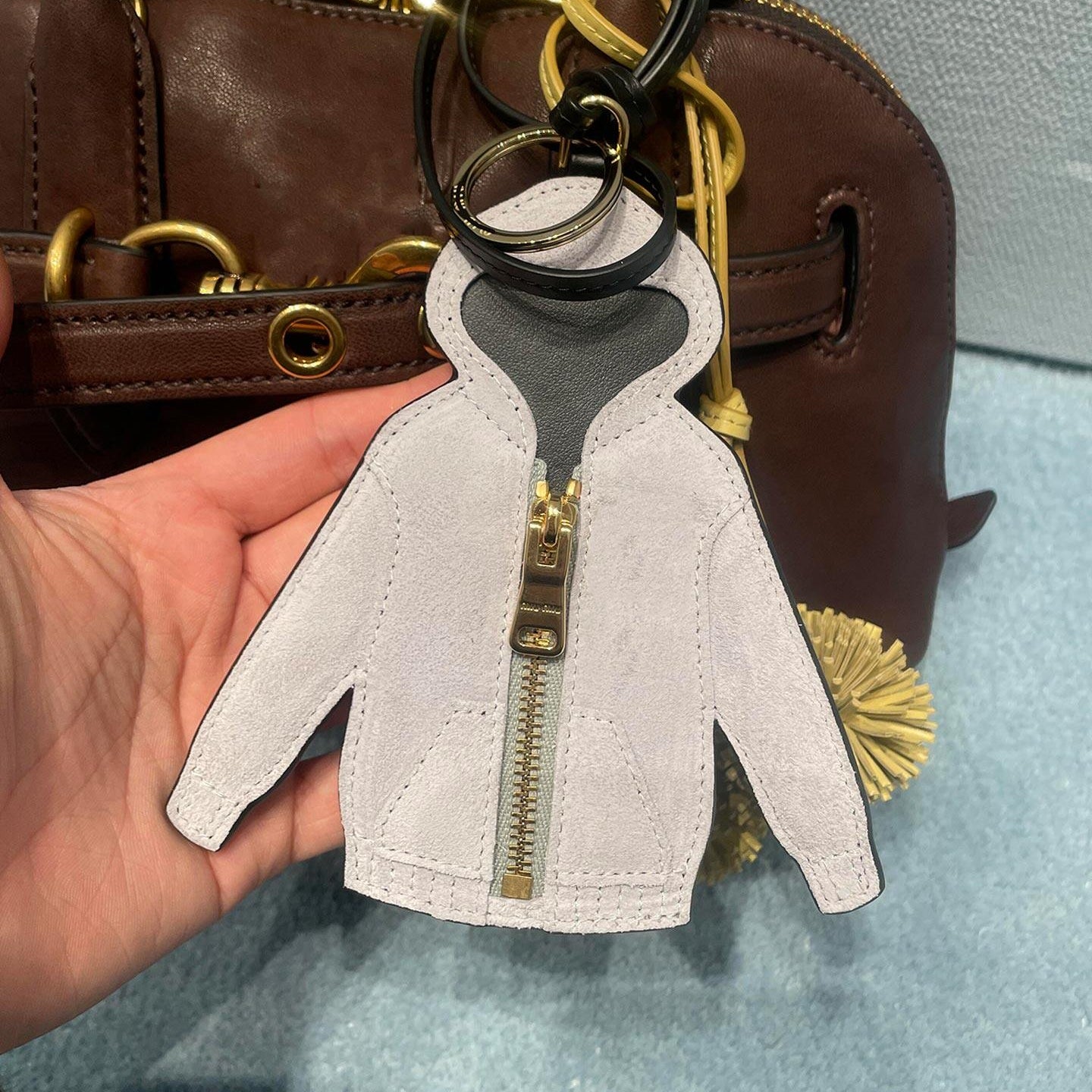 Gray Hoodie Leather Bag Charm