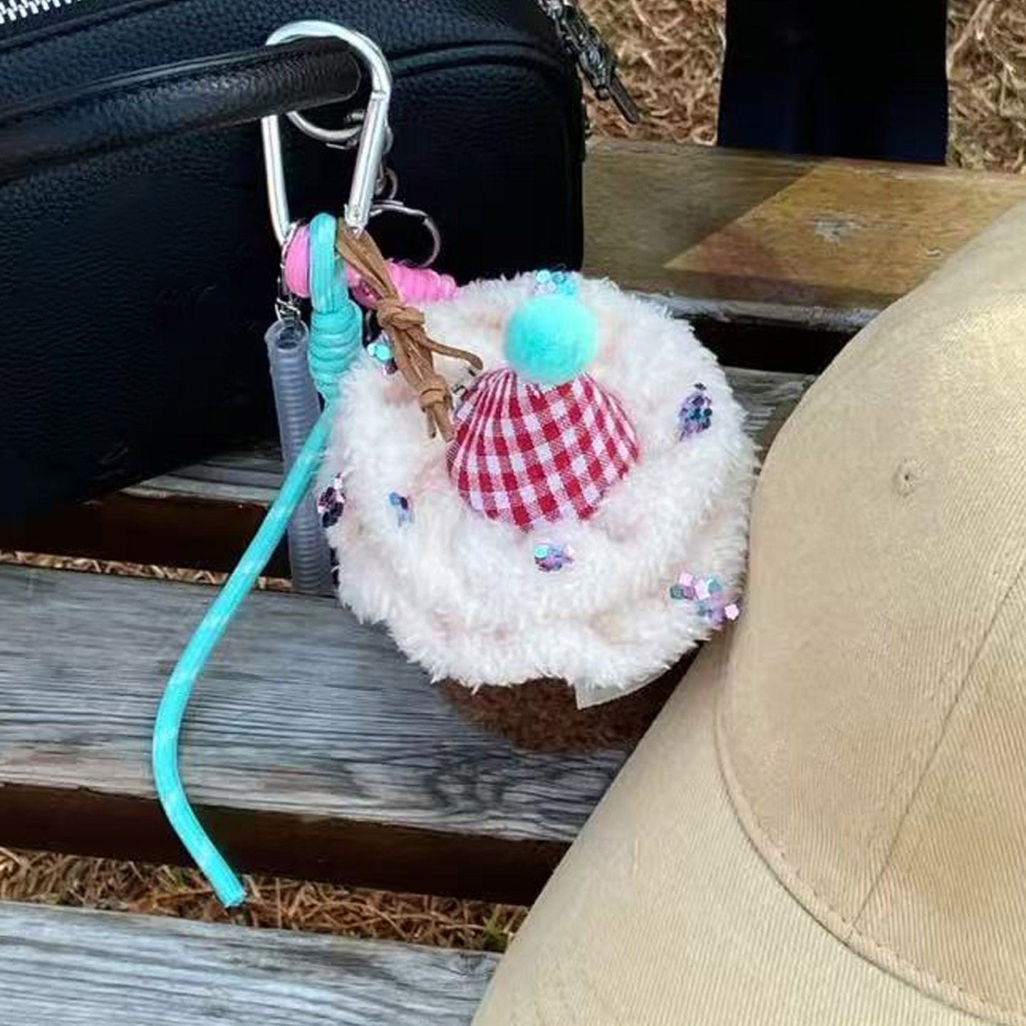 3D Plush Cake Fluffy Bag Charm