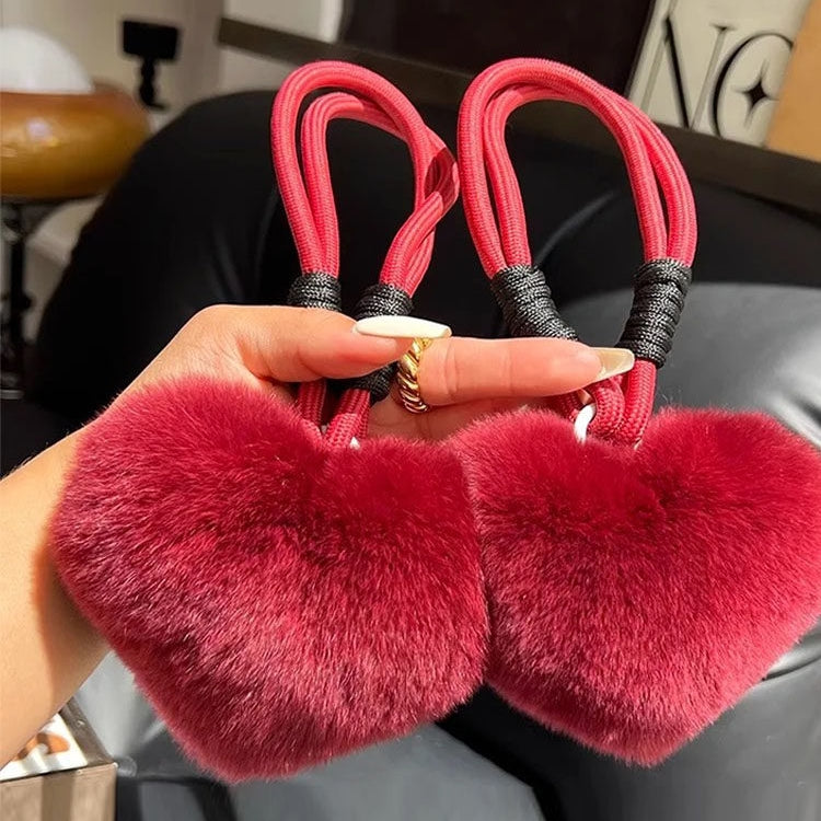 Rex Rabbit Fur Heart Fluffy Bag Charm