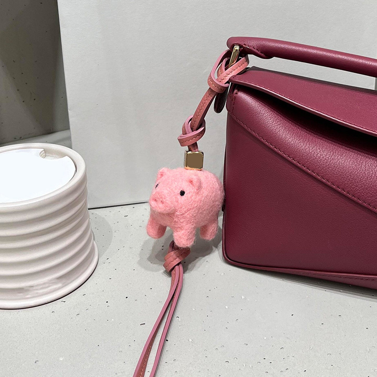 Little Pig Wool Felt Fluffy Bag Charm