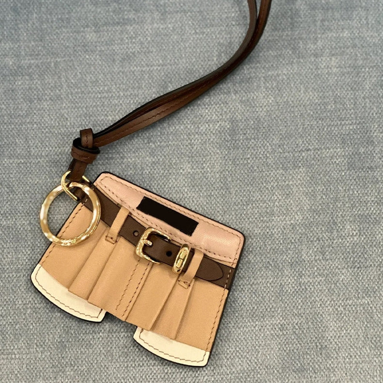 Khaki Skirt Leather Bag Charm