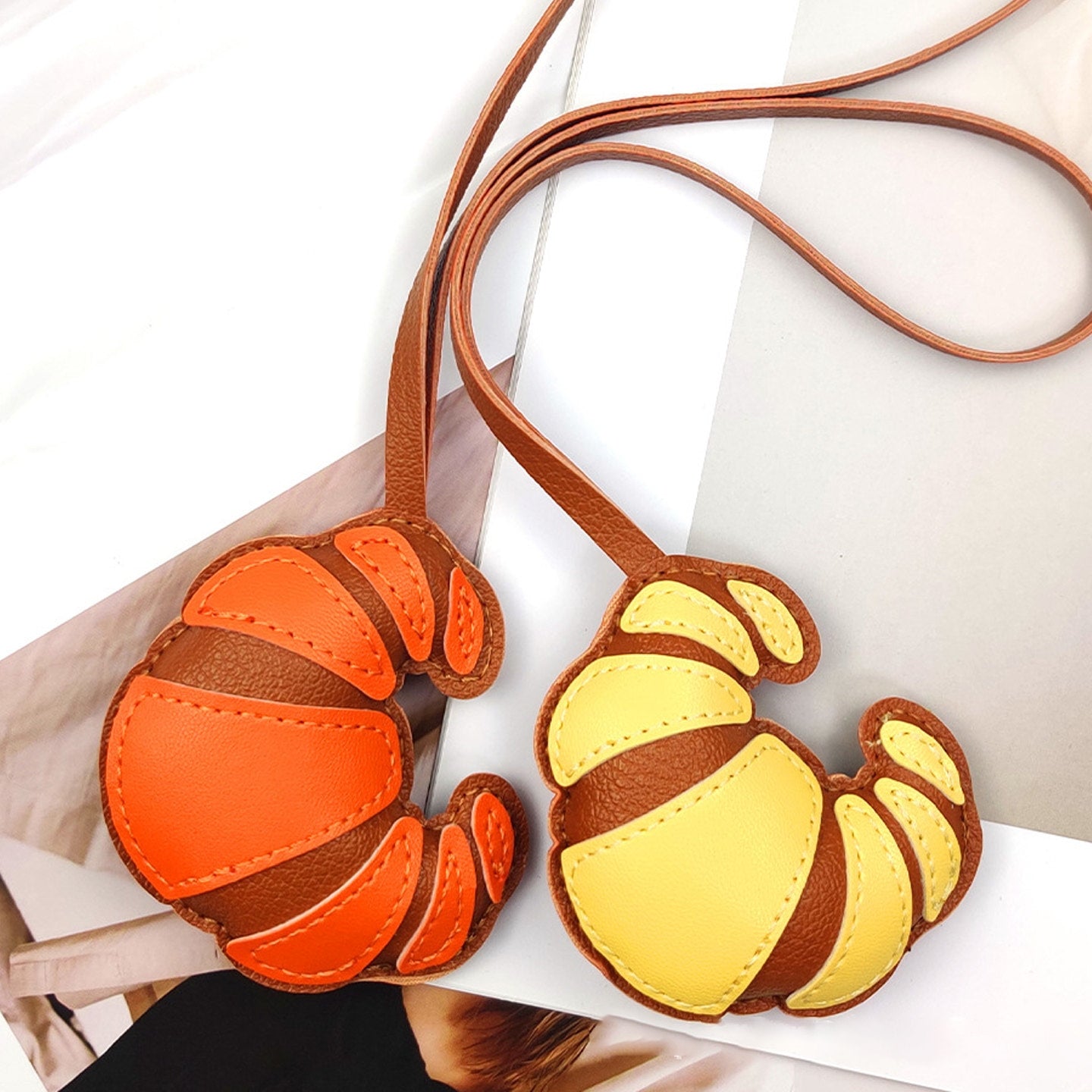 Multicolor Croissant Leather Bag Charm
