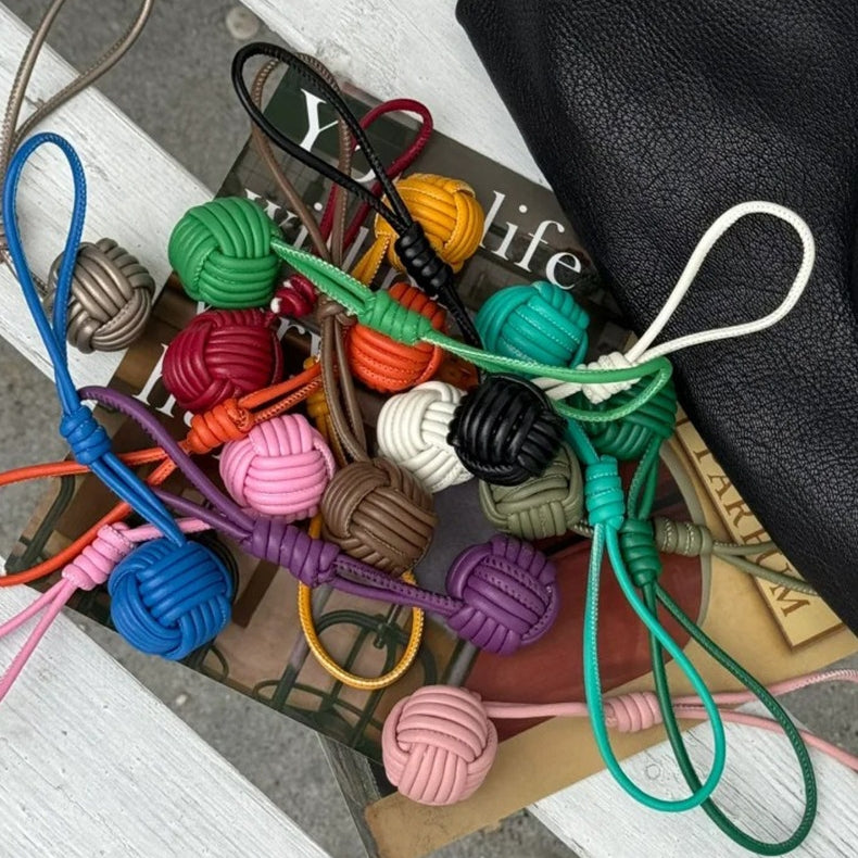 Candy-colored Knitted Ball Leather Bag Charm