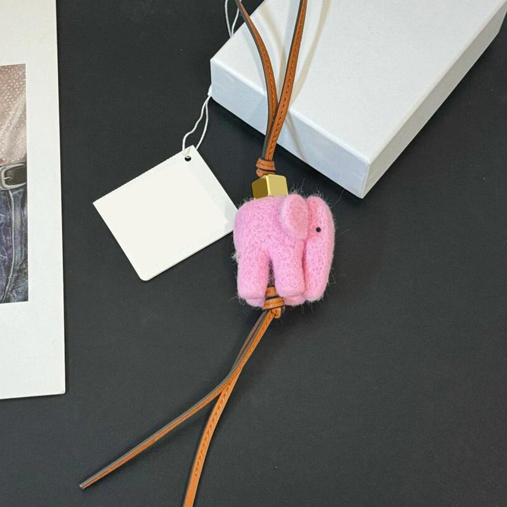 Pink Elephant Wool Felt Fluffy Bag Charm