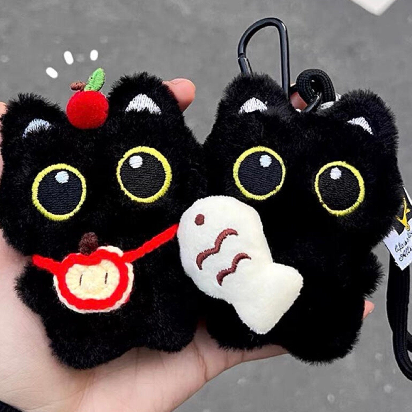 Big Eye Black Cat Fluffy Bag Charm