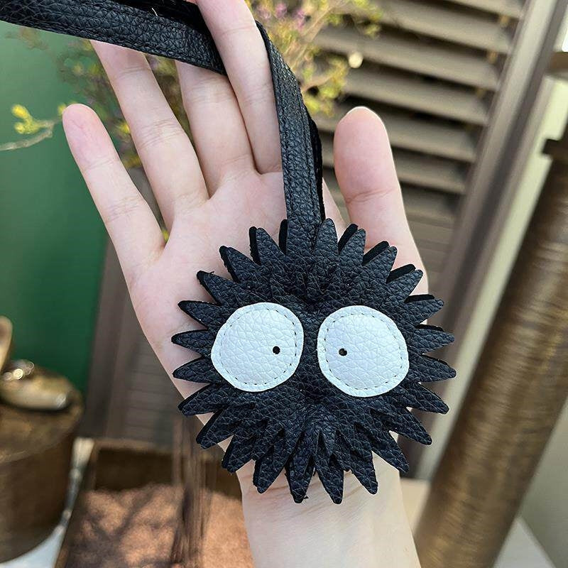 Black Coal Ball Leather Bag Charm