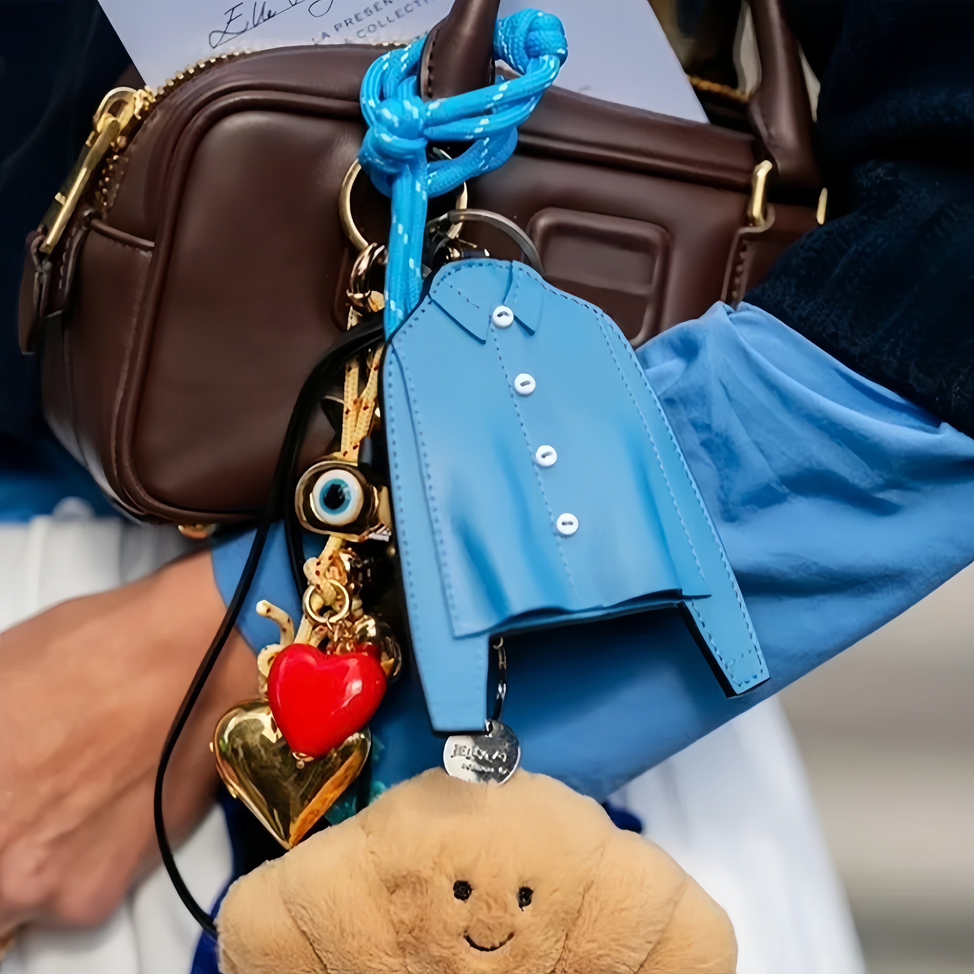Blue Shirt Leather Bag Charm