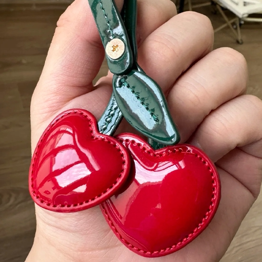 Red & Pink Cherries Leather Bag Charm