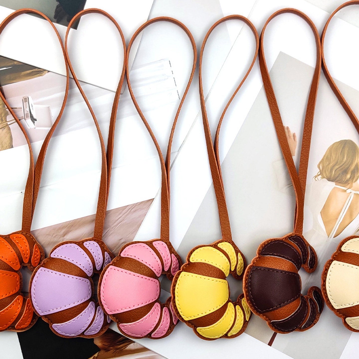 Multicolor Croissant Leather Bag Charm