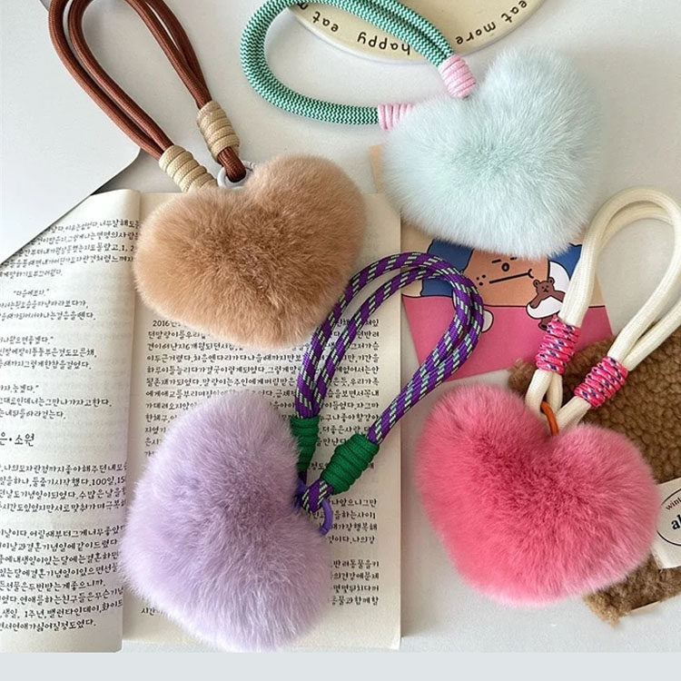 Rex Rabbit Fur Heart Fluffy Bag Charm