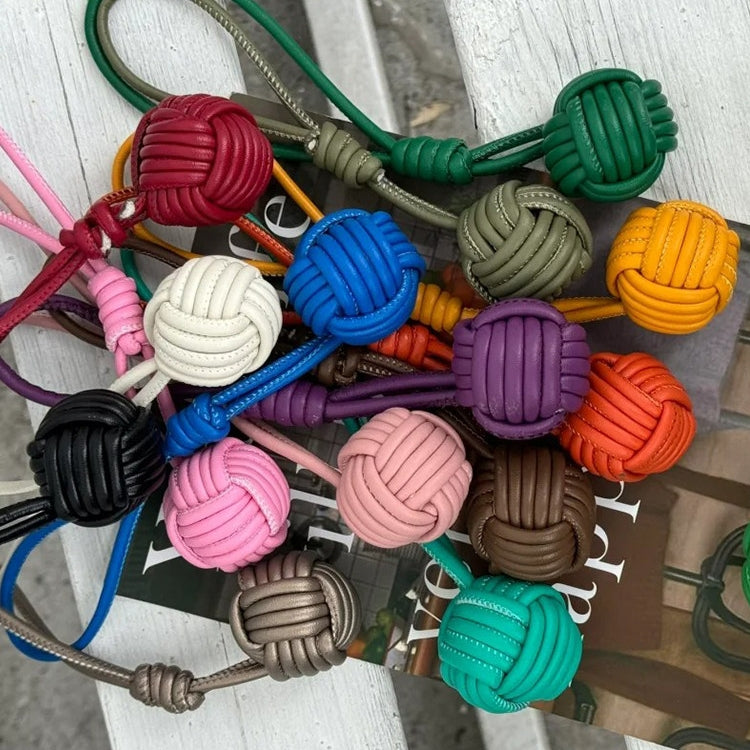 Candy-colored Knitted Ball Leather Bag Charm
