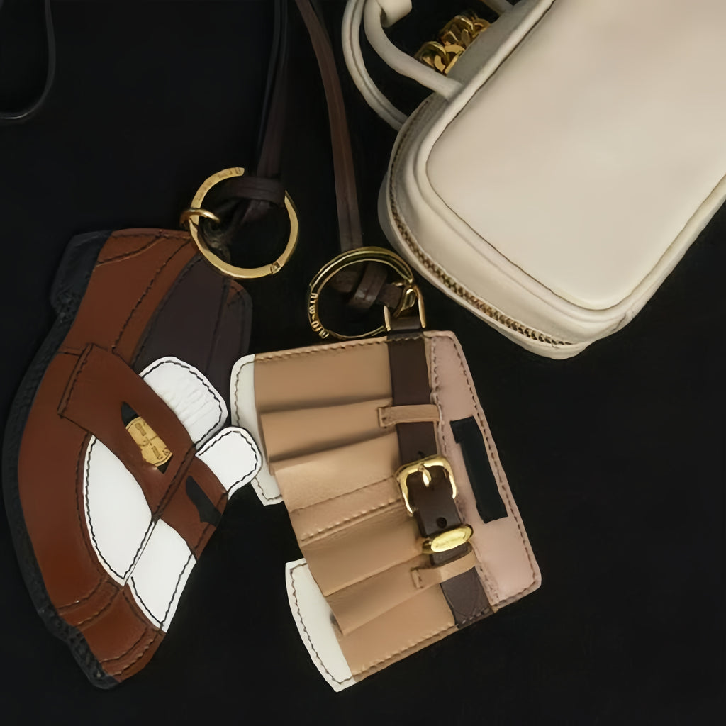 Khaki Skirt Leather Bag Charm