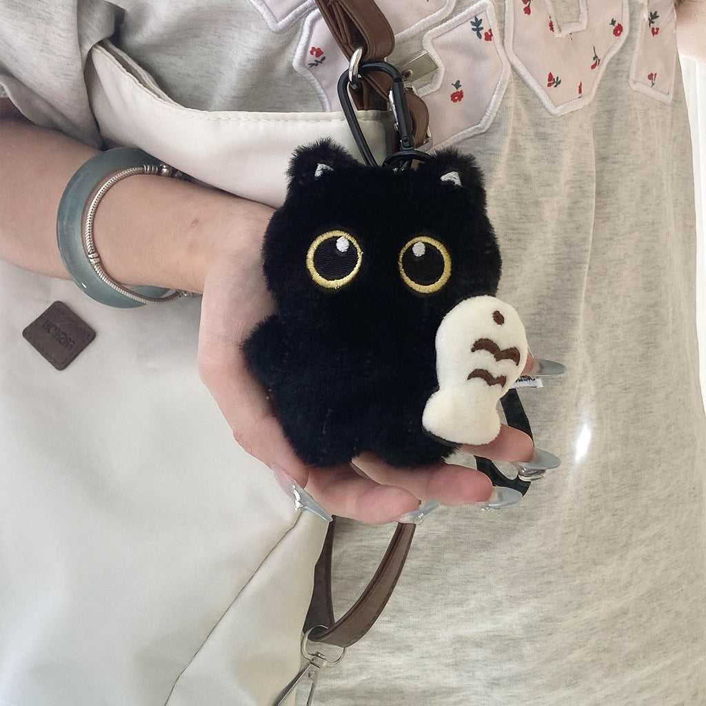 Big Eye Black Cat Fluffy Bag Charm