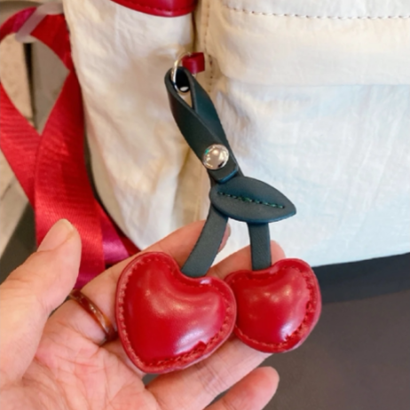 Red & Pink Cherries Leather Bag Charm