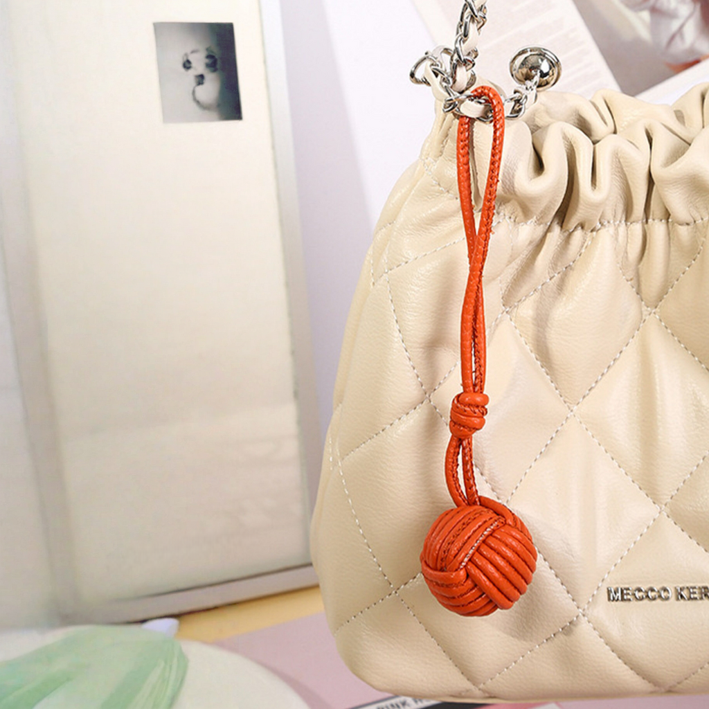 Candy-colored Knitted Ball Leather Bag Charm