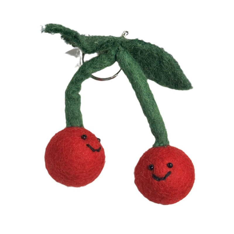 Cherry Wool Felt Fluffy Bag Charm