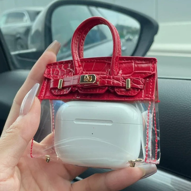 Transparent Key & Headphone Pouch Leather Bag Charm