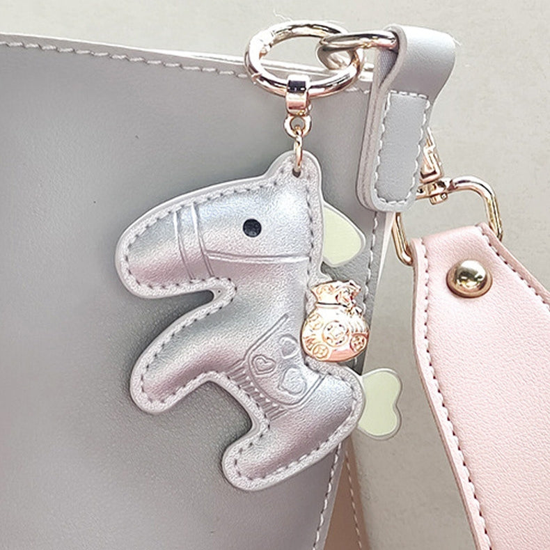 Horse with Money Pouch Leather Bag Charm
