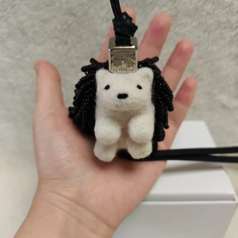 Hedgehog Wool Felt Fluffy Bag Charm