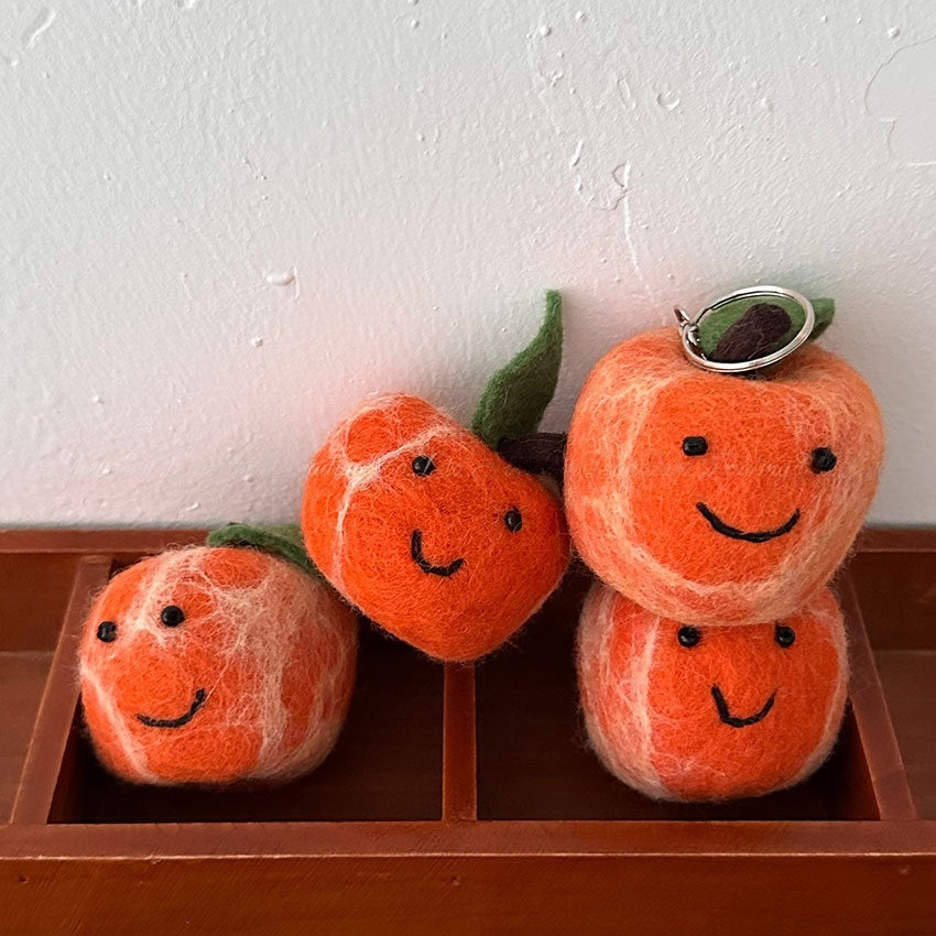 Persimmon Wool Felt Fluffy Bag Charm