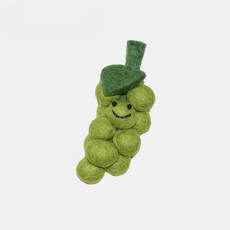 Green Grape Wool Felt Fluffy Bag Charm