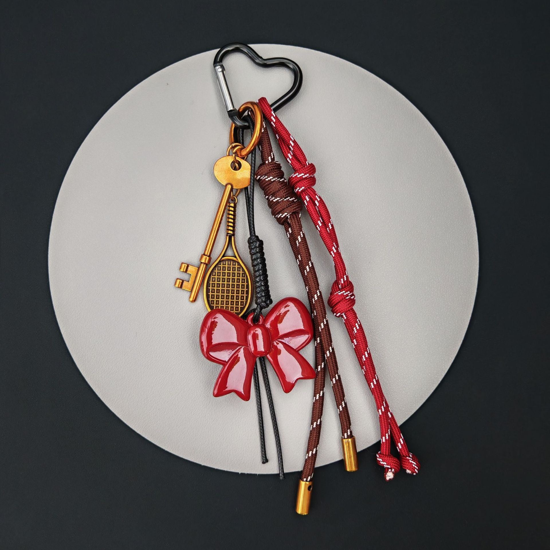 Braided Rope Vintage Angora Red Bead Bag Charm