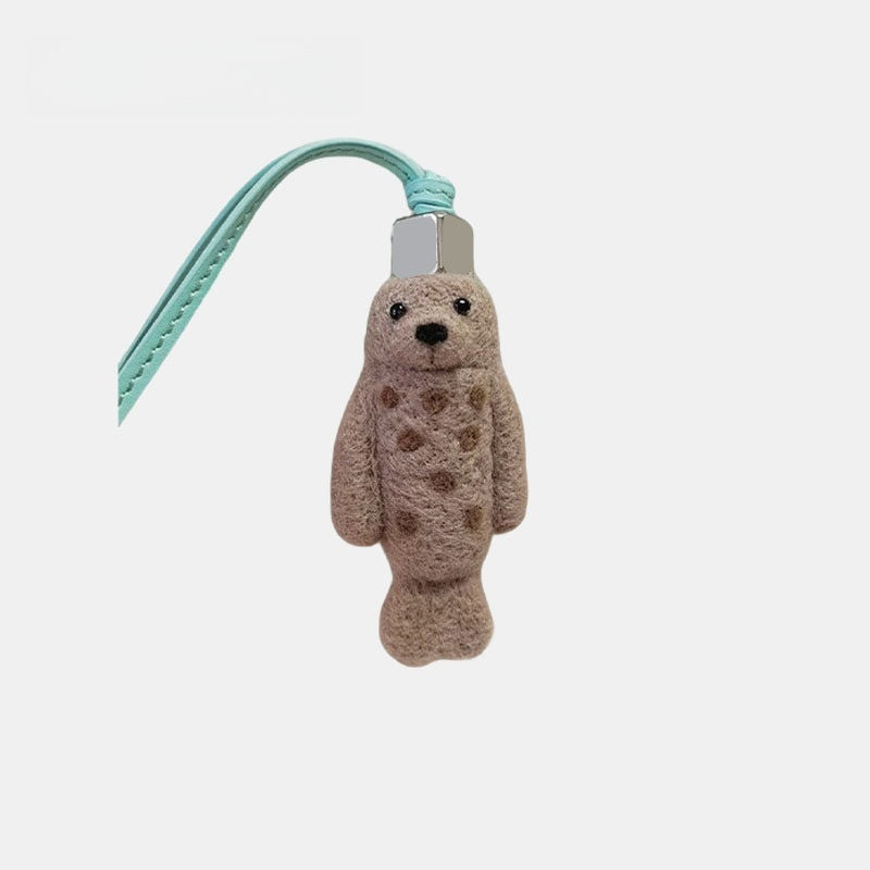 Spotted Seal Wool Felt Fluffy Bag Charm