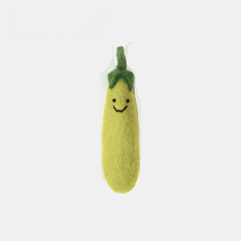 Green Eggplant Wool Felt Fluffy Bag Charm