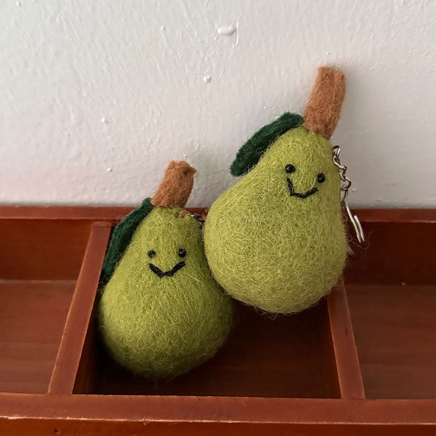 Green Pear Wool Felt Fluffy Bag Charm
