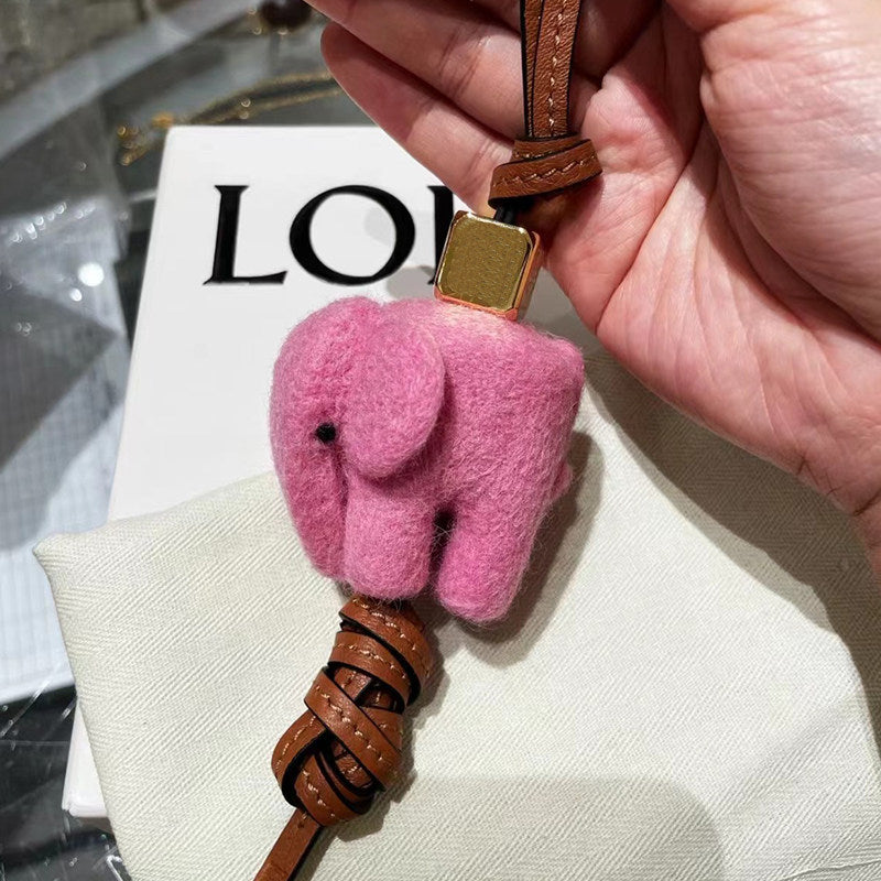 Pink Elephant Wool Felt Fluffy Bag Charm