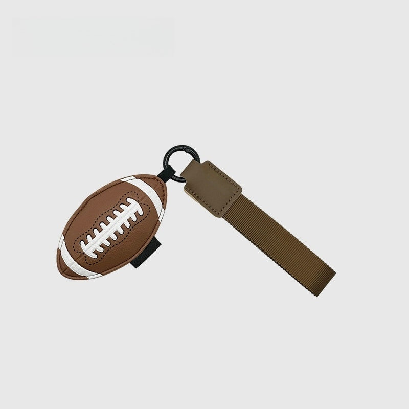 Coffee-colored Rugby Ball Leather Bag Charm