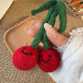 Cherry Wool Felt Fluffy Bag Charm