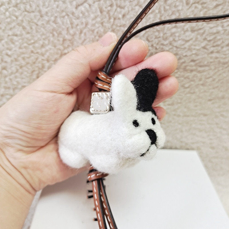 French Bulldog Wool Felt Fluffy Bag Charm