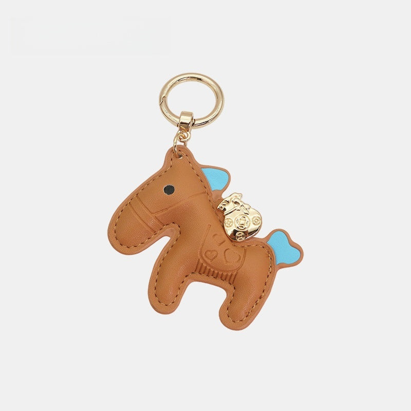 Horse with Money Pouch Leather Bag Charm