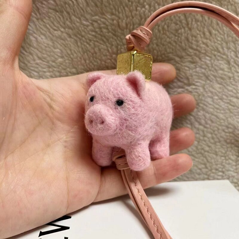 Little Pig Wool Felt Fluffy Bag Charm