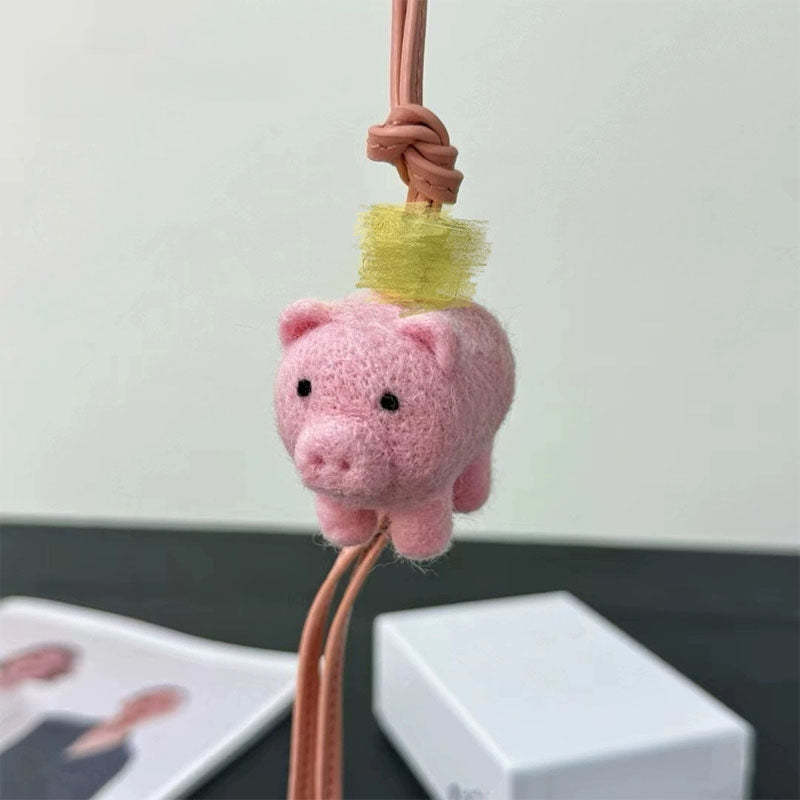 Little Pig Wool Felt Fluffy Bag Charm