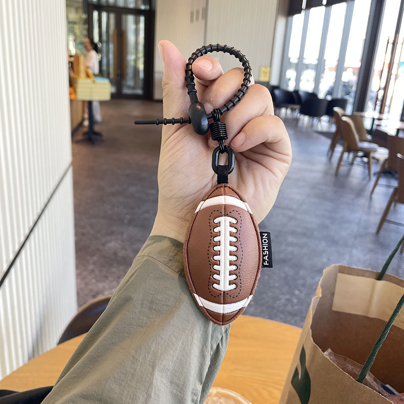Coffee-colored Rugby Ball Leather Bag Charm
